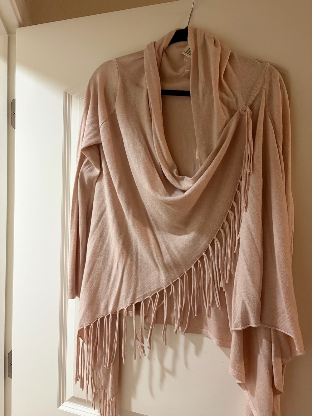 lovestitch Blush Draped Fringe Open Poncho Cardigan